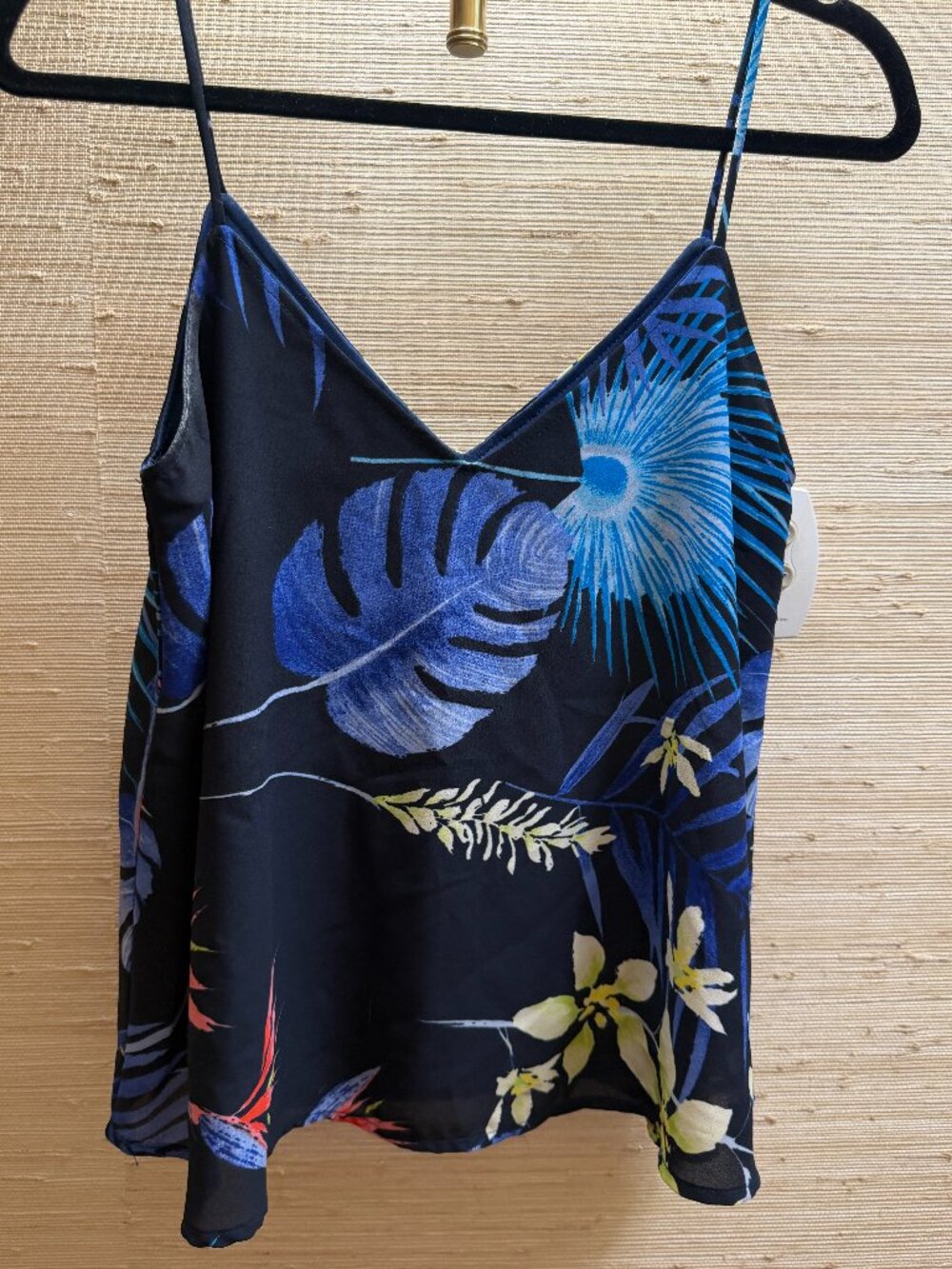 Caramela Tropical Floral Camisole Navy Blue V Neck Tank Top Small
